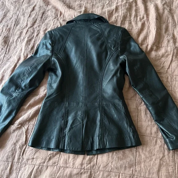 Reiss vintage elegant black leather coat with button front size XSmall - Picture 13 of 14